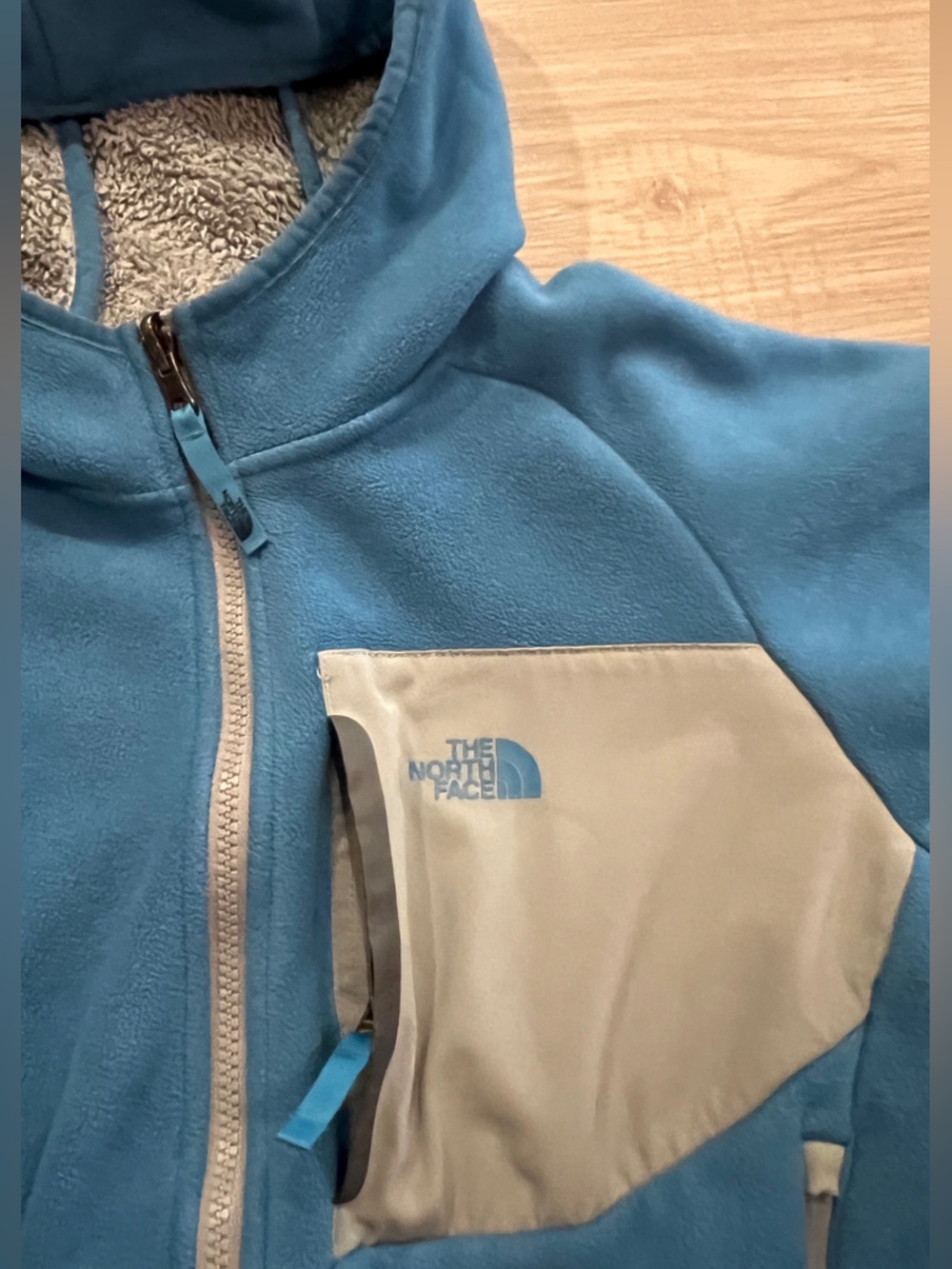The North Face Blue and Gray Sherpa-Lined Hooded Fleece - Picture 3 of 7